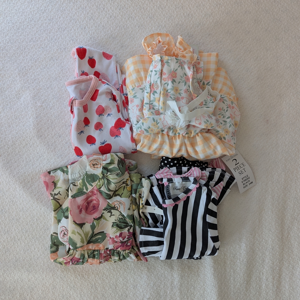 24 Month Girl Clothing Bundle Matching Sets, Easter Dress, & Pajamas